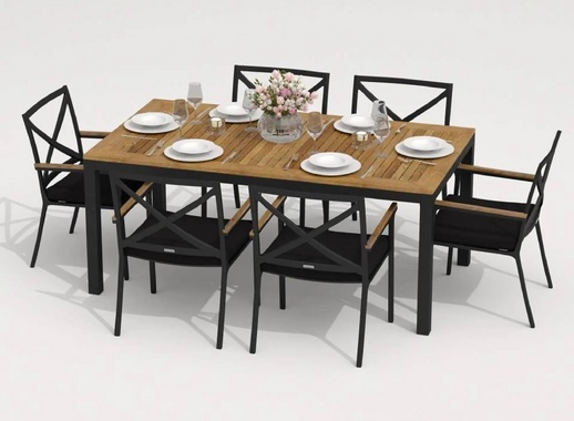 Садовая мебель для отдыха Ideal patio outdoor style TELLA FESTA 180 black алюминий серый : стол, 6 стульев