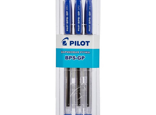 Ручка шариковая Pilot BPS-GP-F синяя (толщина линии 0.32 мм, 3 штуки в наборе)