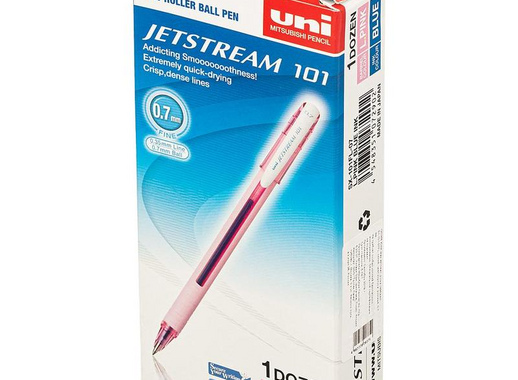 Ручка шариковая Uni Jetstream синяя (розовый корпус, толщина линии 0.35 мм)