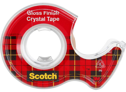 Клейкая лента канцелярская Scotch Crystal прозрачная 19 мм х 7.5 м (с диспенсером)