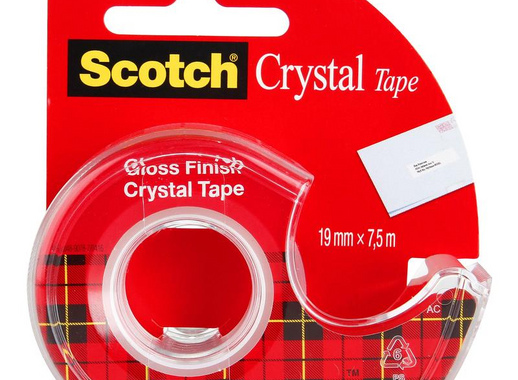 Клейкая лента канцелярская Scotch Crystal прозрачная 19 мм х 7.5 м (с диспенсером)