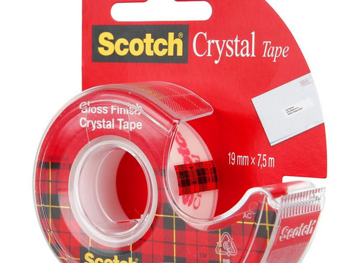 Клейкая лента канцелярская Scotch Crystal прозрачная 19 мм х 7.5 м (с диспенсером)