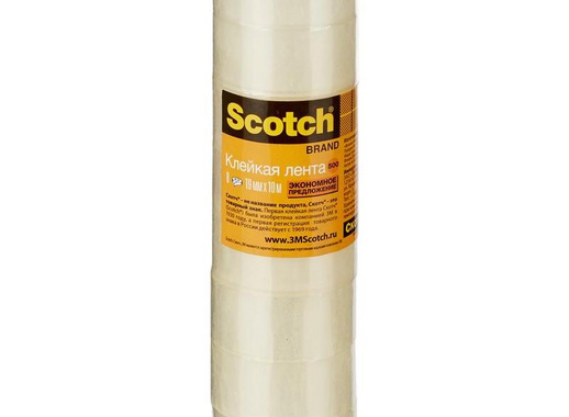 Клейкая лента канцелярская Scotch прозрачная 19 мм х 10 м (8 штук в упаковке)