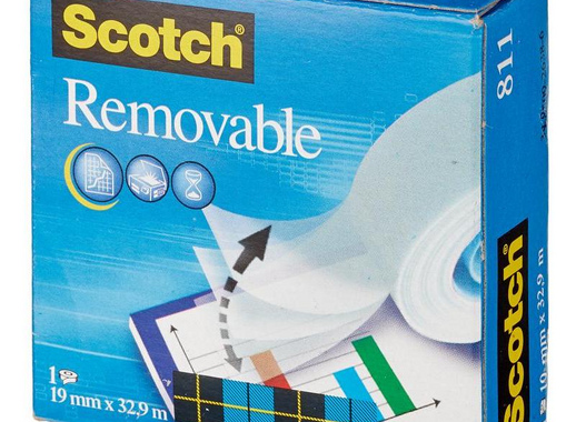 Клейкая лента канцелярская Scotch Removable матовая удаляемая 19 мм х 33 м