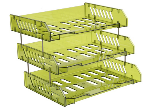 Лоток для бумаг горизонтальный Стамм Сити на металлических стержнях зеленый (3 штуки в упаковке)