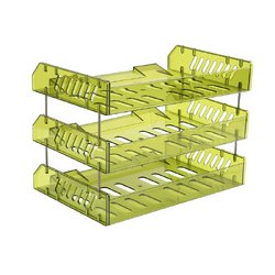 Лоток для бумаг горизонтальный Стамм Сити на металлических стержнях зеленый (3 штуки в упаковке)