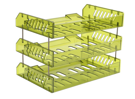Лоток для бумаг горизонтальный Стамм Сити на металлических стержнях зеленый (3 штуки в упаковке)