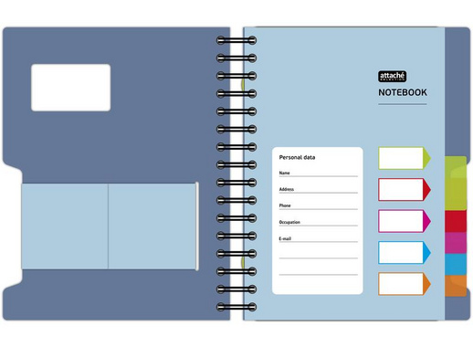 Бизнес-тетрадь Attache Selection Office book А5 200 листов синяя в клетку 5 разделителей на спирали (180х210 мм)