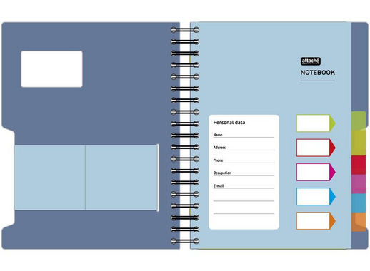 Бизнес-тетрадь Attache Selection Office book A4- 200 листов синяя в клетку 5 разделителей на спирали (212х245 мм)