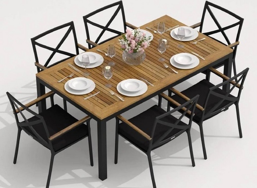 Садовая мебель для отдыха Ideal patio outdoor style TELLA FESTA 180 black алюминий серый : стол, 6 стульев