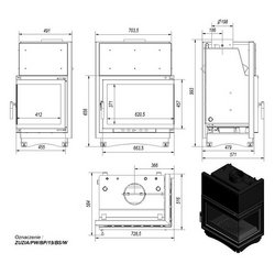 Угловая правая дровяная топка Kratki ZUZIA PW/BP/19/BS/W(угловое стекло справа)