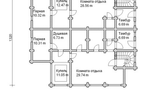 Проект деревянной  бани из бревна Б-28