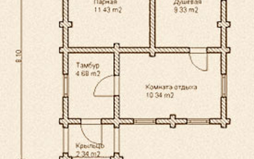 Проект деревянной бани из бревна Б-2.