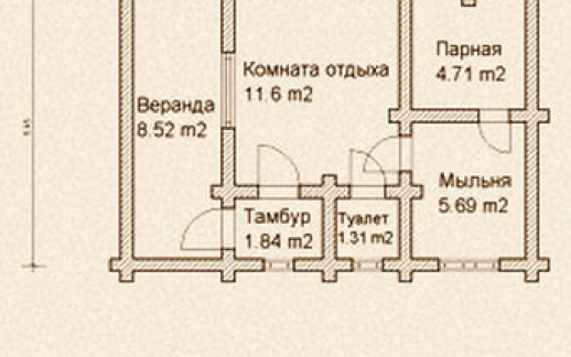 Проект деревянной бани из бревна Б-5.