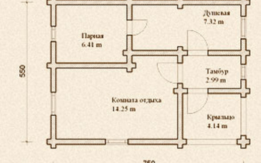 Проект деревянной бани из бревна Б-7.