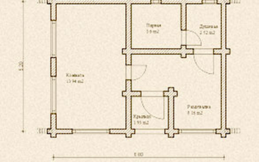 Проект деревянной бани из бревна Б-13.