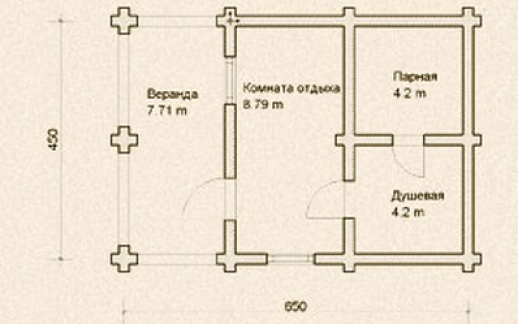 Проект деревянной бани из бревна Б-25.