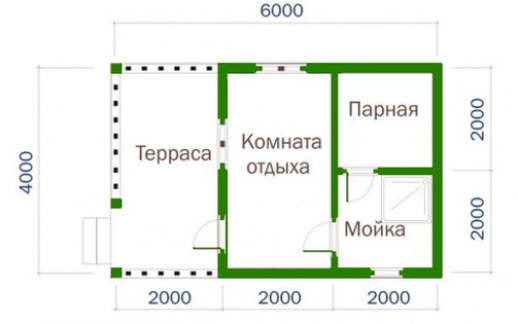 Проект бани из бруса 4х6