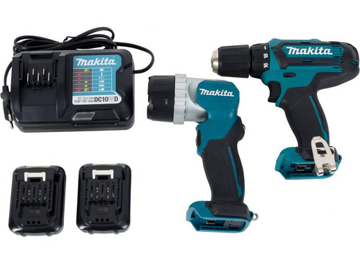 Аккумуляторная дрель-шуруповерт Makita DF331DWYL1 12В Li-ion, 2х1.5 Ач, с фонарём