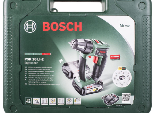 Шуруповерт аккумуляторный Bosch PSR 18 LI-2/2 Ergonomic 18 В Li-Ion, 2х2.5 Ач