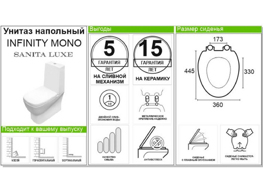 Унитаз напольный Infinity Mono SL DM универсальный выпуск двойной слив