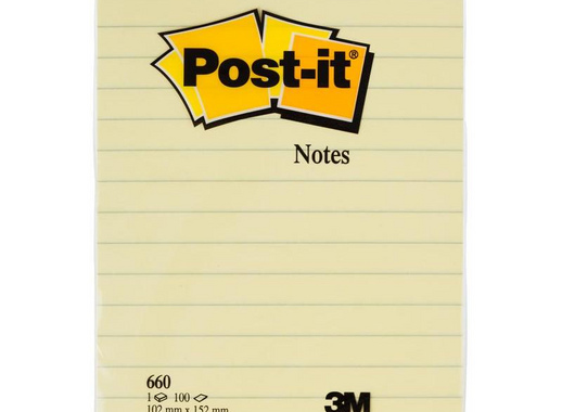 Стикеры Post-it Original 102x152 мм пастельные желтые в линейку (1 блок, 100 листов)