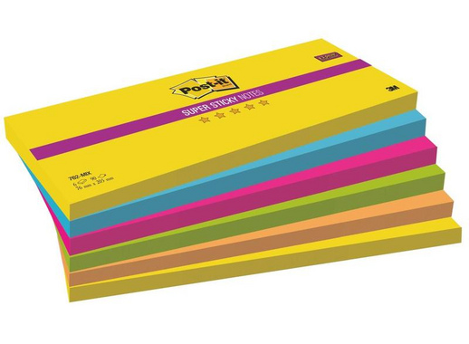 Карты модерационные самоклеющиеся Post-it Super Sticky 762-MIX неоновые 76x205 мм неоновые 5 цветов (6 блоков по 90 листов)