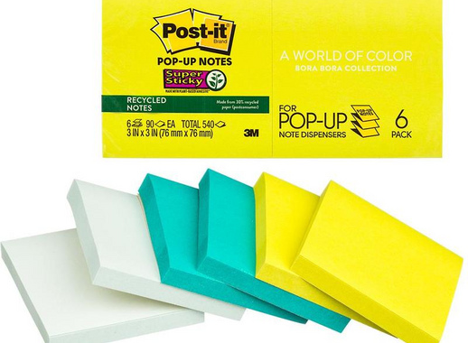 Стикеры Z-сложения Post-it Super Sticky 76х76 мм неоновые 3 цвета для диспенсера (6 блоков по 90 листов)