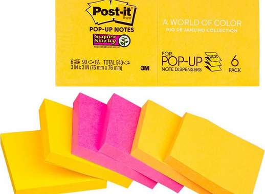 Стикеры Z-сложения Post-it Super Sticky 76х76 мм неоновые 2 цвета для диспенсера (6 блоков по 90 листов)