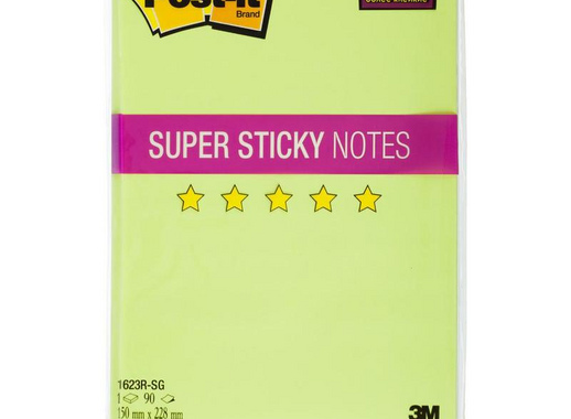 Стикеры Post-it Super Sticky 150х228 мм неоновые зеленые (1 блок, 90 листов)