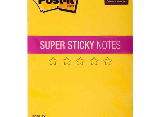 Стикеры Post-it Super Sticky 150х228 мм неоновые желтые (1 блок, 90 листов)