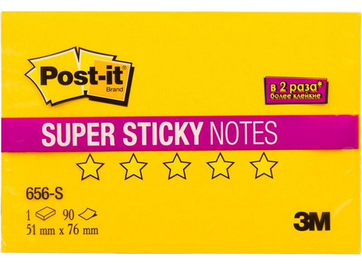 Стикеры Post-it Super Sticky 76х51 мм неоновые желтые (1 блок, 90 листов)