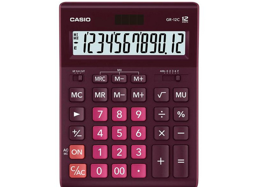 Калькулятор настольный полноразмерный Casio GR-12C-WR 12-разрядный бордовый