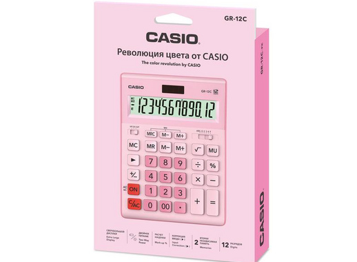 Калькулятор настольный полноразмерный Casio GR-12C-PK 12-разрядный розовый