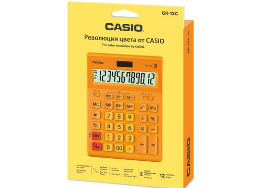 Калькулятор настольный полноразмерный CASIO GR-12C-RG-W-EP 12-разрядный оранжевый