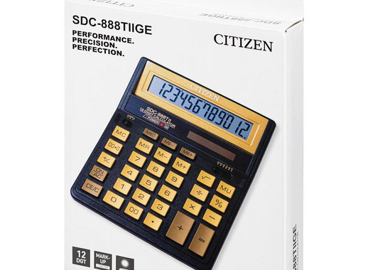 Калькулятор настольный полноразмерный Citizen SDC-888TII Gold 12-разрядный золотистый