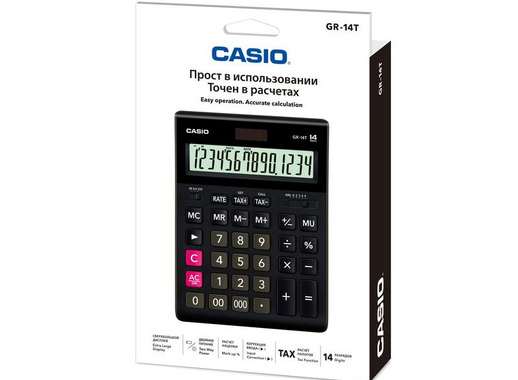 Калькулятор настольный полноразмерный Casio GR-14T-W-EP 14-разрядный черный