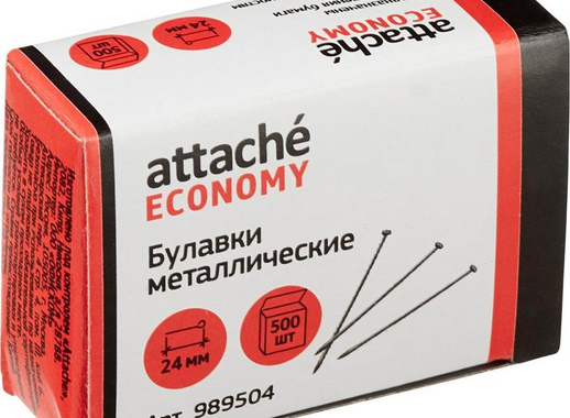 Булавки Attache Economy металлические 24 мм (500 штук в упаковке)