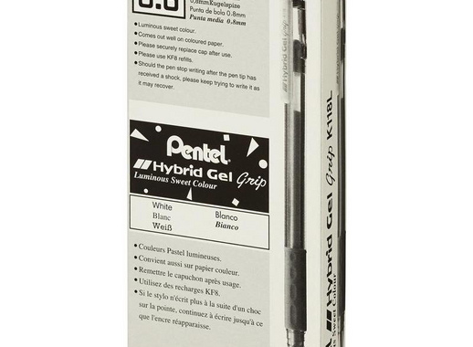 Ручка гелевая одноразовая Pentel Hybrid gel Grip белая (толщина линии 0.4 мм)