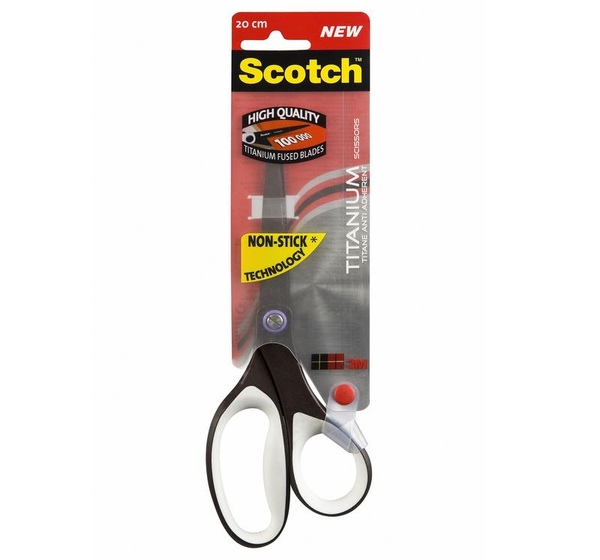 Ножницы Scotch Titanium 200 мм с пластиковыми прорезиненными анатомическими ручками черного/белого цвета