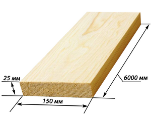 Доска обрезная 25х150х6000 ГОСТ (1 сорт) ест. влажности, не строганная.