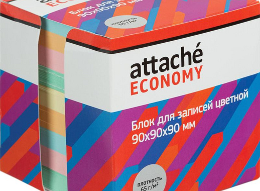 Блок для записей Attache Economy 90x90x90 мм разноцветный (плотность 65 г/кв.м)