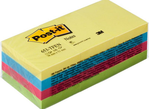 Стикеры Post-it Original 38x51 мм неоновые 4 цвета (12 блоков по 100 листов)