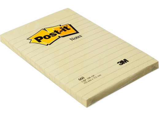 Стикеры Post-it Original 102x152 мм пастельные желтые в линейку (1 блок, 100 листов)