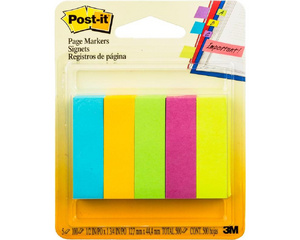 Клейкие закладки Post-it бумажные 5 цветов по 100 листов 12.7х44.4 мм