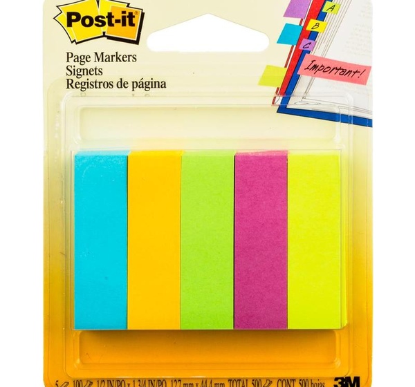 Клейкие закладки Post-it бумажные 5 цветов по 100 листов 12.7х44.4 мм