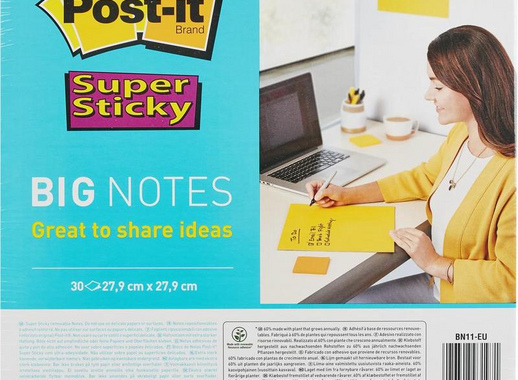 Стикеры Post-it Super Sticky BN11 279х279 мм неоновые желтые (1 блок, 30 листов)