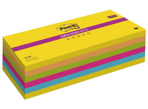 Карты модерационные самоклеющиеся Post-it Super Sticky 762-MIX неоновые 76x205 мм неоновые 5 цветов (6 блоков по 90 листов)