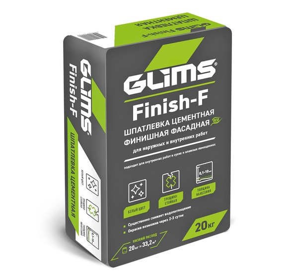 Шпаклёвка фасадная финишная Glims Finish-F, 20 кг