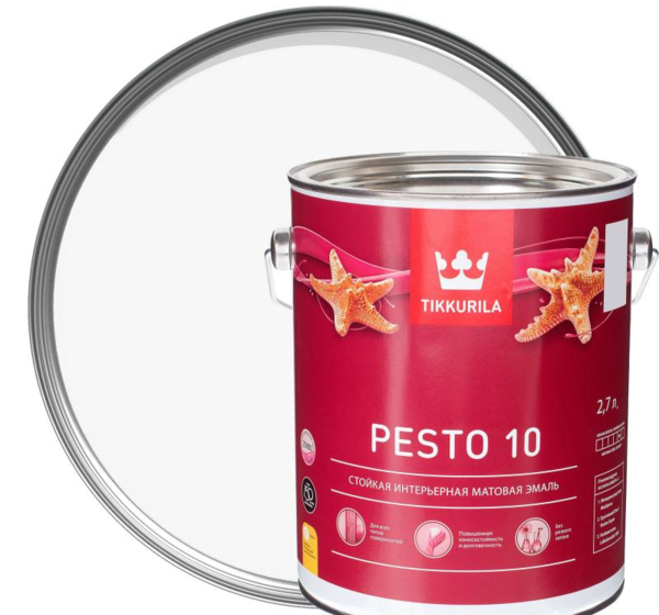 Эмаль Tikkurila Песто 10 цвет белый 2.7 л